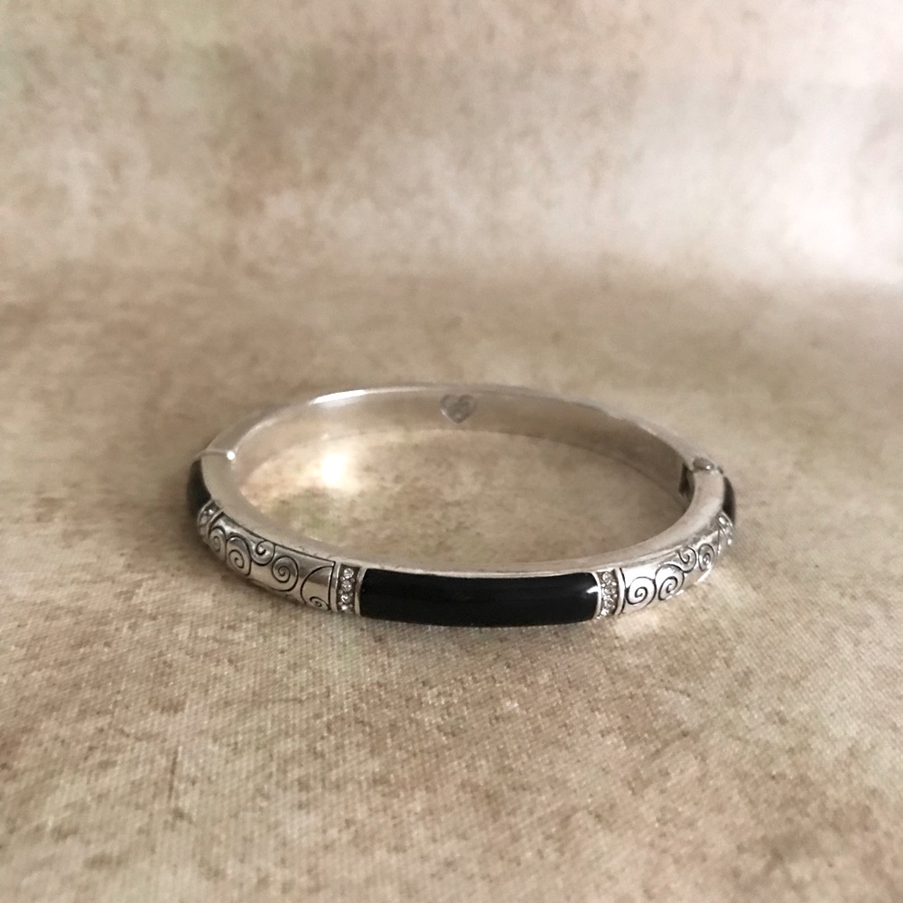 Brighton Silver, Crystals and Black Enamel Bracelet